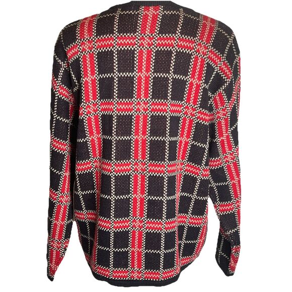 VTG Crystal-Kobe Red Black Plaid Gold Button Long Sleeve Knit Cardigan Sz Large - Picture 2 of 6
